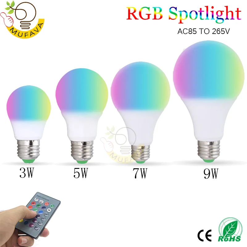 1 шт./лот высокое качество E27 RGB лампа 3 Вт 5 7 9 с регулируемой яркостью волшебное