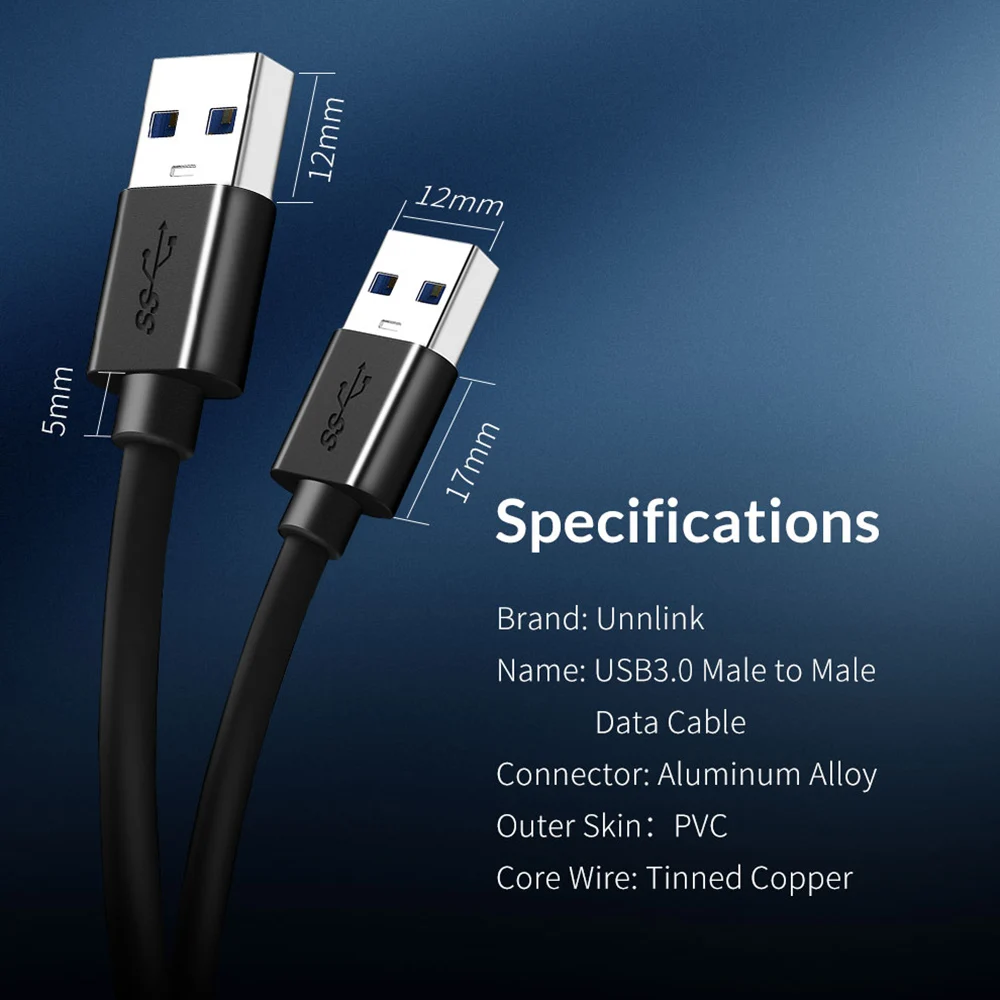 Unnlink USB إلى كابل يو اس بي نوع A الذكور إلى الذكور USB 3.0 2.0 ثنائية الاتجاه كابل ل المبرد قرص صلب كاميرا USB 3.0 كابل تمديد
