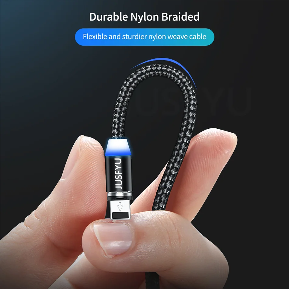 360 LED المغناطيسي كابل شحن ل فون XR XS ماكس X 8 7 6 6 S زائد المحمول الهاتف المغناطيس شاحن المصغّر usb C كابل نوع C سلك