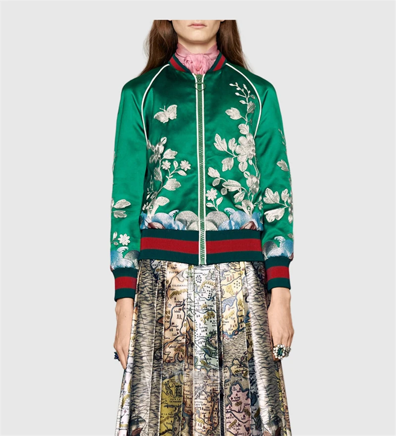 Italia Marca Lujo Diseñadores Bordado de Seda Satén Duquesa Patrón Multicolor Floral de La Mariposa Chaqueta de Bombardero Chaqueta|jacket suzukijacket - AliExpress