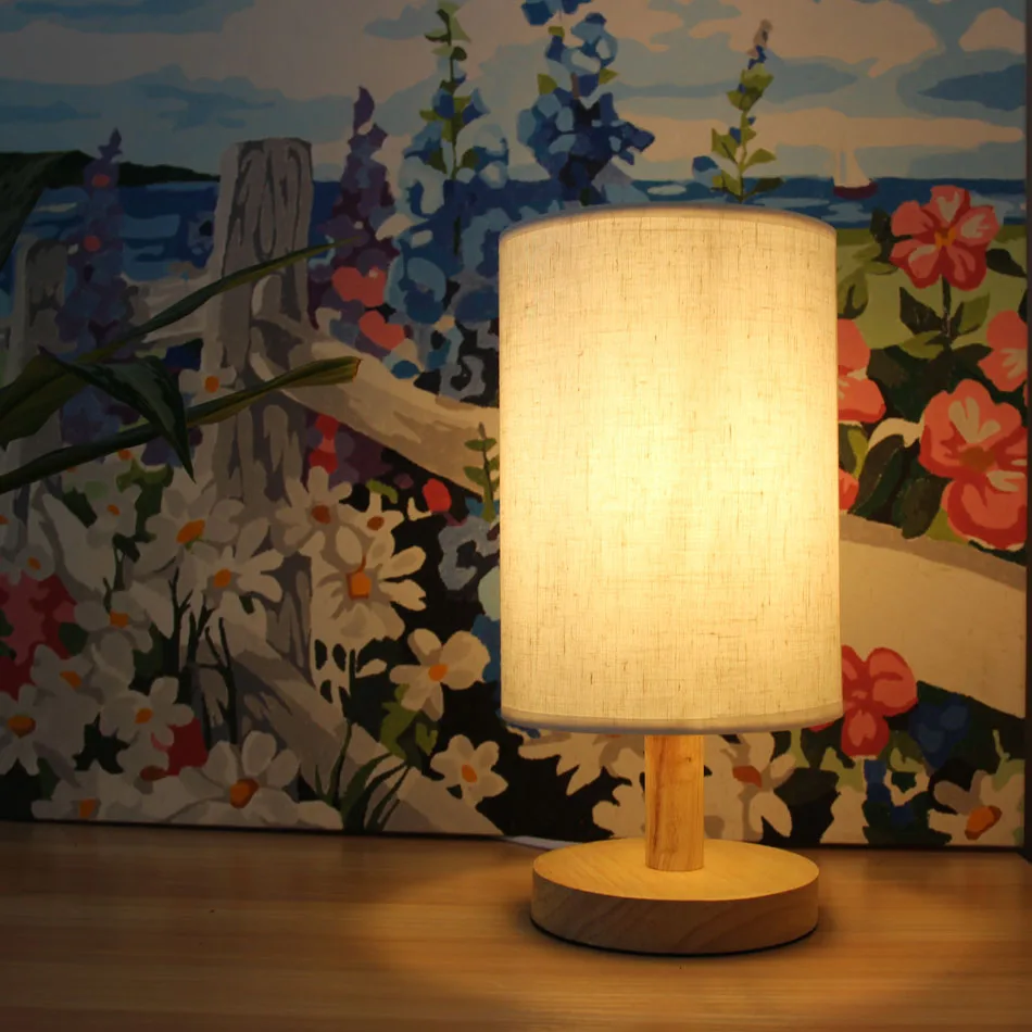 EU/US Plug Led Modern Wood Table Lamp Ivory white color, E27 desk lamp