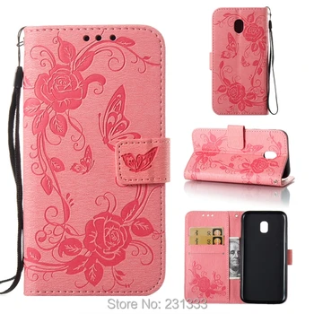 

Strap Wallet Leather Pouch Case For Samsung Galaxy J3 2017 J330 Flower Cartoon Butterfly TPU Card Holder Stand Skin Cover 100PCS