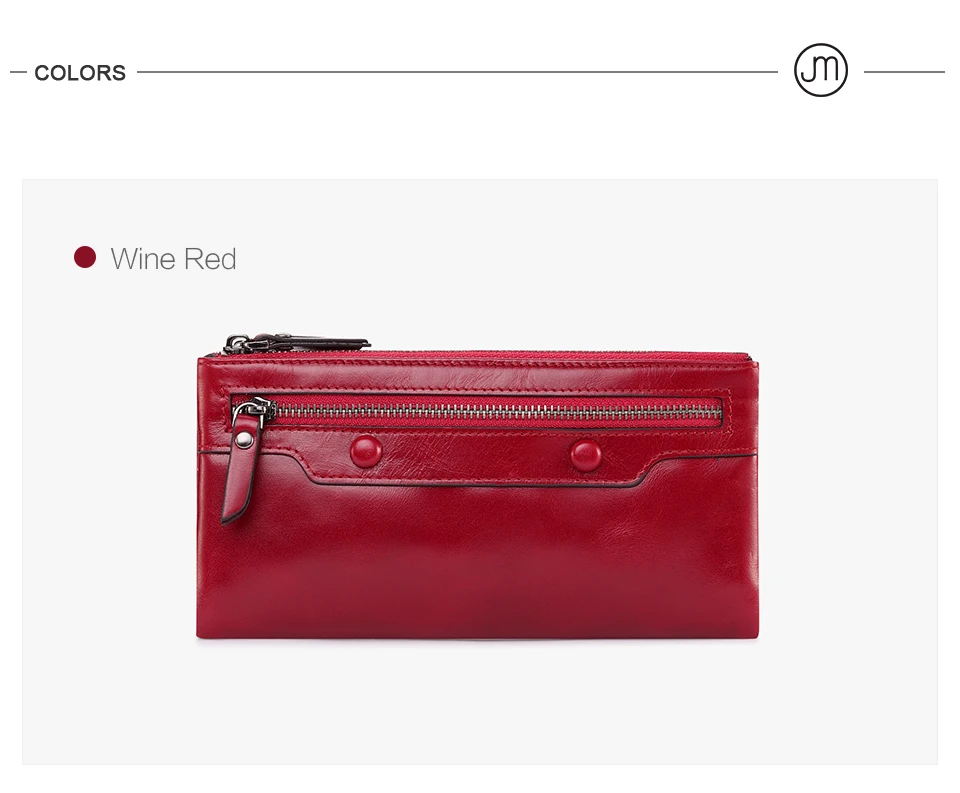 Jamarna Women Wallets Wallet Female Leather Natural Double Zipper Wallet Women Red Coin Purse Card Holder Oil Wax               1_13