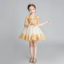 Сетчатое платье-пачка принцессы с цветочным рисунком для девочек-подростков; Одежда для маленьких девочек; Vestidos; Детские платья для девочек на день рождения; вечернее платье; F176