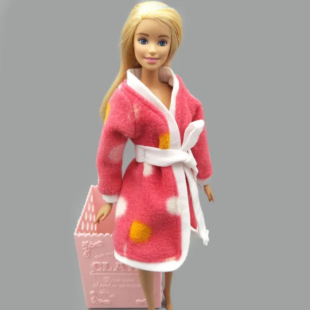 Pink Gray Heart Bathrobe For Barbie Doll Bathroom Suits Winter Pajama