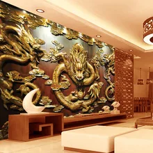 Пользовательские 3D обои резьба по дереву дракон фото обои китайский стиль настенные фрески художественный декор комнаты Спальня Гостиная Офис Дом