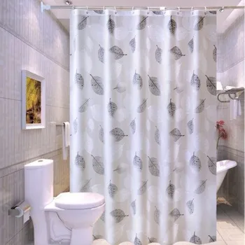 

Peva thickened black and white leaf shower curtain waterproof mould resistant bathroom shelter cloth tapestry with hanging ring