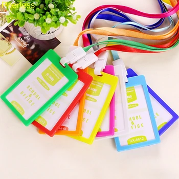

PVC ID Badge Holder Vertical Credit Card Bus Cards Case Papelaria Cute Stationery Supplies With Lanyard Badged Reel
