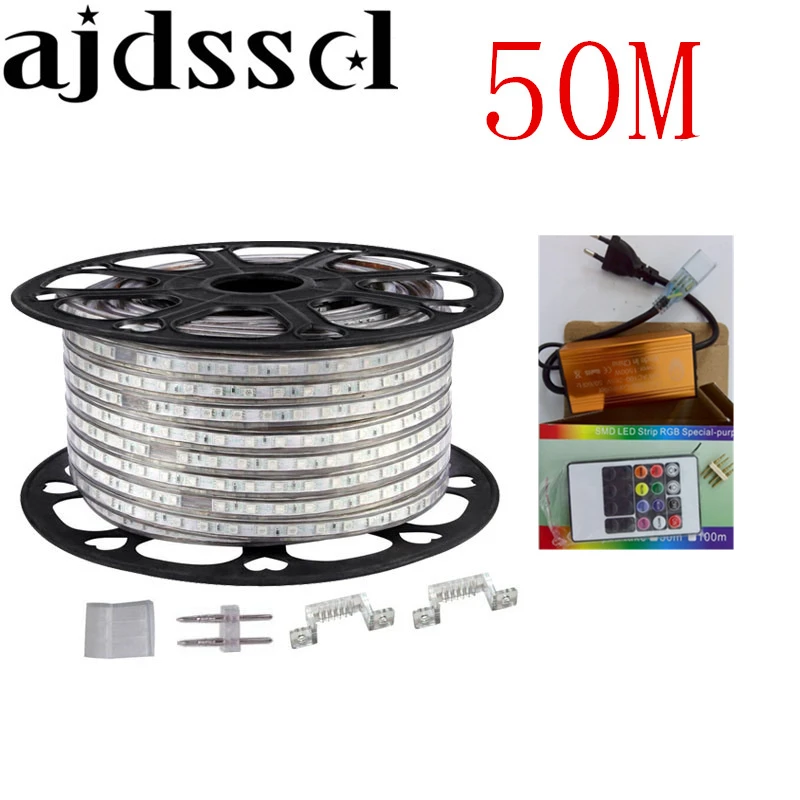 #cheap 220V 110V LED Strip 5050 50m 100m IP67 Waterproof RGB Dual Color Rope lighting for outdoor with RF Remote controller by DHL
