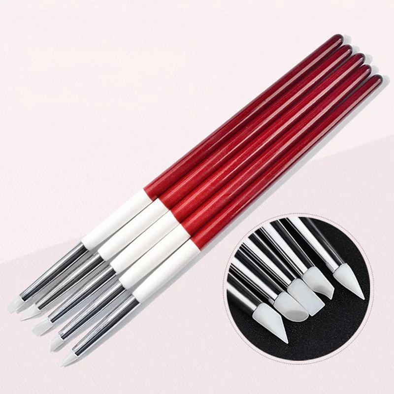 

1 set New Brand 5PCS Silicone Nail Art Brush Nail Pen Pretty Dotting Painting Drawing Gel Liner Polish Brush Tool Set
