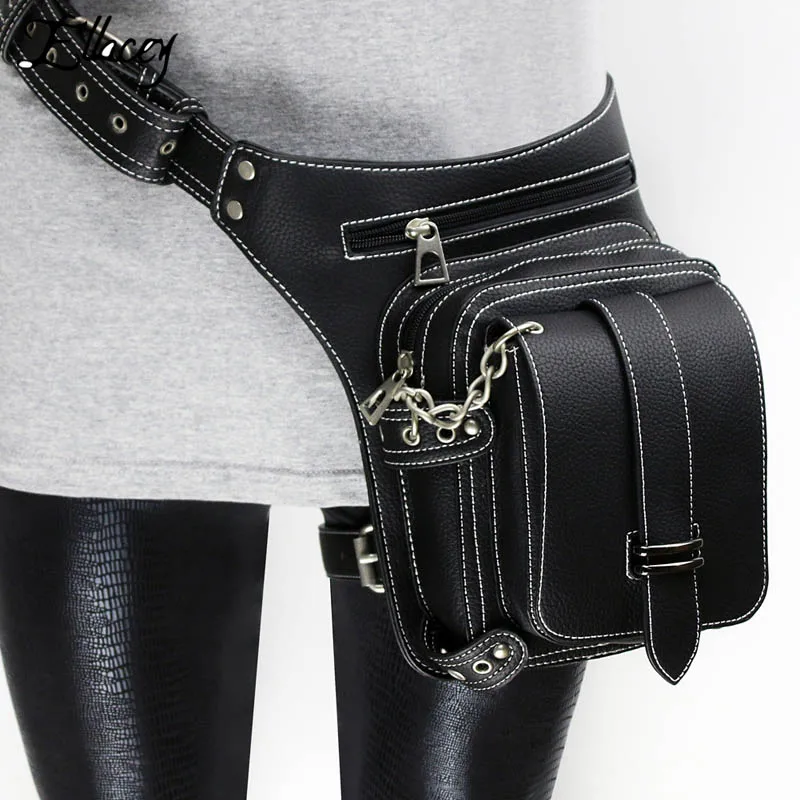 Stylish Handmade Men Women Black Punk Waist Bag Cell Phone Belt Bag Vintage Motorcycle Leg Bag ...