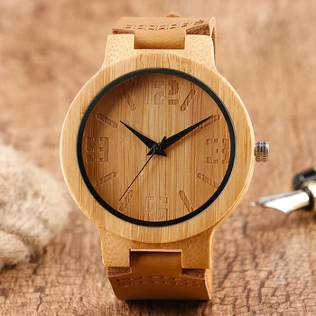 

Men's Creative Wood Watch Simple Analog 100% Original Bamboo Handmade Wooden Quartz Watch With Genuine Leather Bracelet Gift