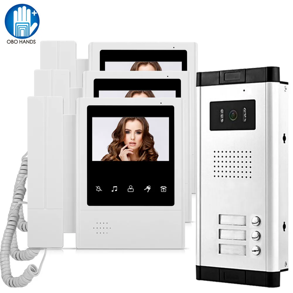 4.3'' TFT Wired Video Intercom Doorbell System for Home 3 Apartments Monitors Video Doorphone +IR Night Vision Camera 700TVL 4.3'' TFT Wired Video Intercom Doorbell System for Home 3 Apartments Monitors Video Doorphone +IR Night Vision Camera 700TVL