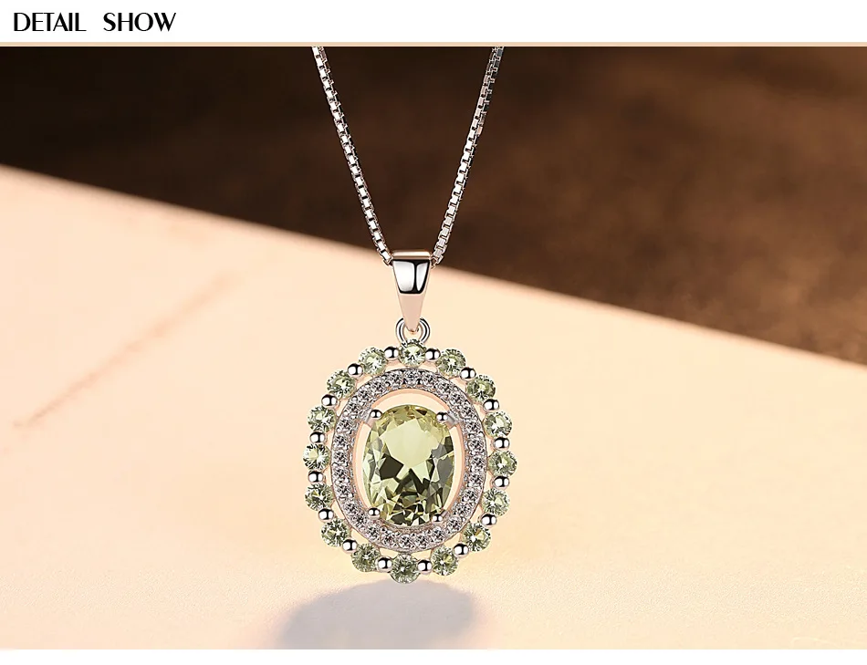 

New Sterling Silver Necklace Olive Emerald Pendant Fashion Boutique Women's Accessories DGS01