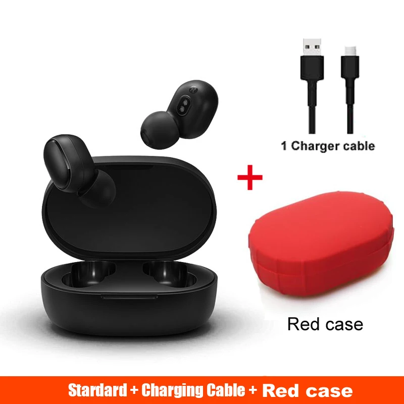 Xiaomi redmi airdots xiaomi 5,0 tws наушники mi спортивные Bluetooth гарнитуры беспроводные Bluetooth наушники вкладыши головные уборы - Цвет: add Red case cable