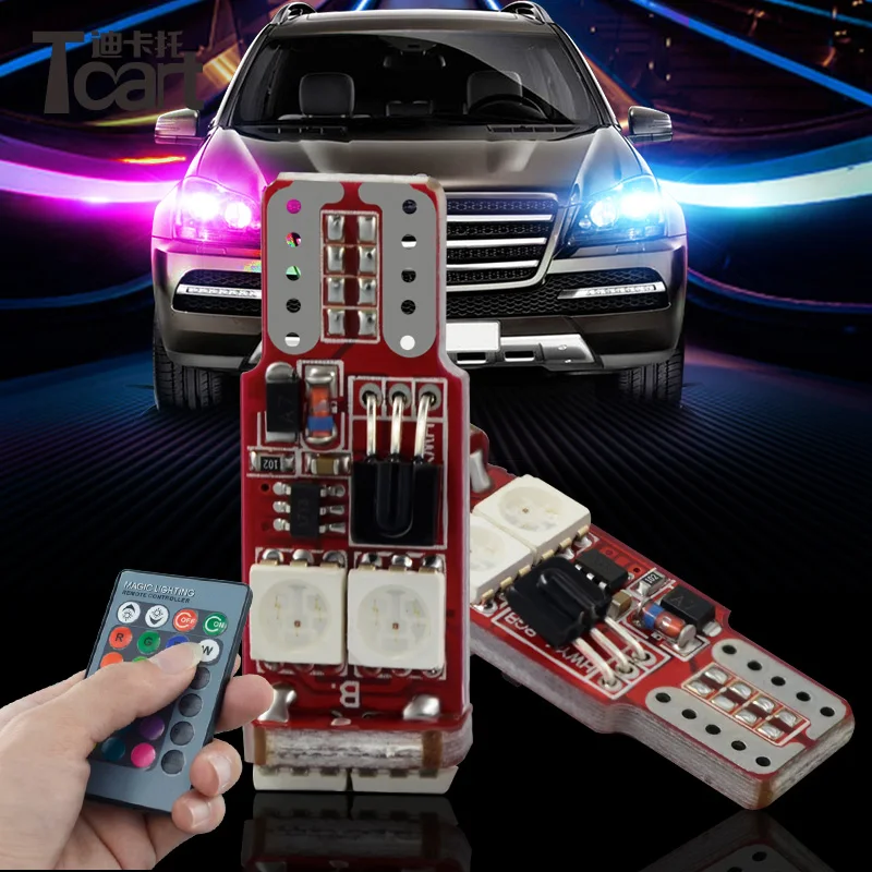 

GuangDian 2PCS Universal Interior Bulb 194 W5W T10 5050 6SMD Car RGB LED Lamp DC12V For Clearance Lights With Remote Controller