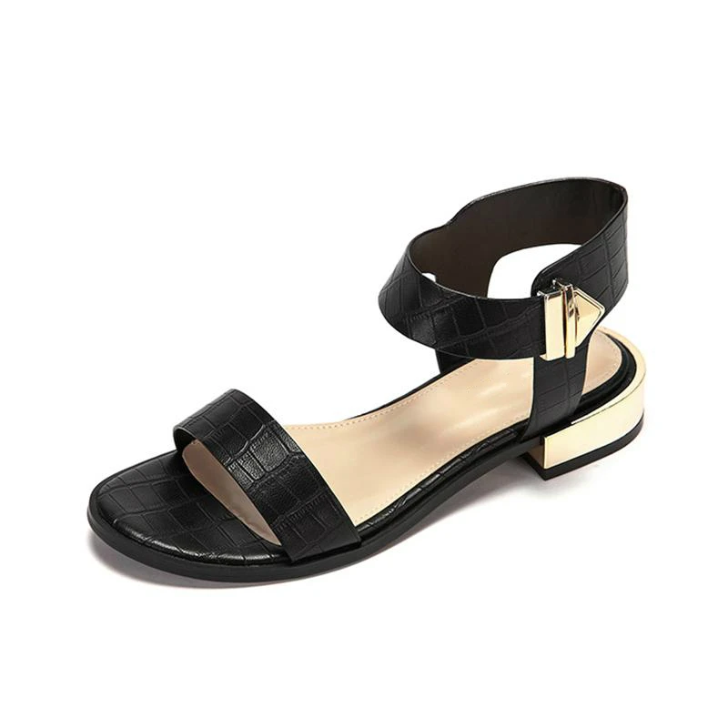 

Summer Leisure Comfortable Square Heel Low Heel Sandals Metal Decoration Elegant Platform Sandales Talon Femme Shoes Woman