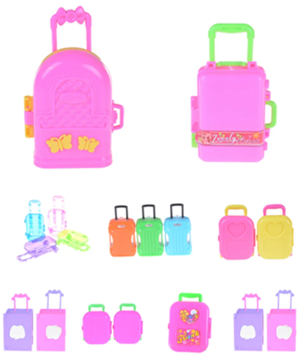

Fashion Doll Accessories Plastic Furniture Kids Toys Play House 3D Travel Train Suitcase Luggage For Doll Best Gift