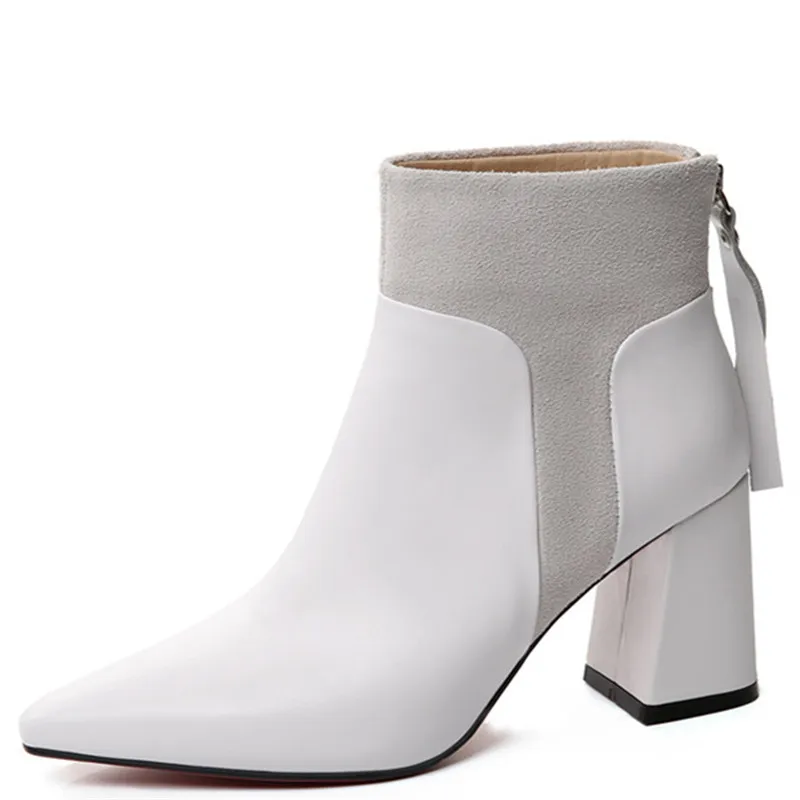 

LOVEXSS Woman Autumn Winter Zipper Ankle Boots Fashion Plus Size 34 39 Martin Boots Black White High Heeled Shoes 2018