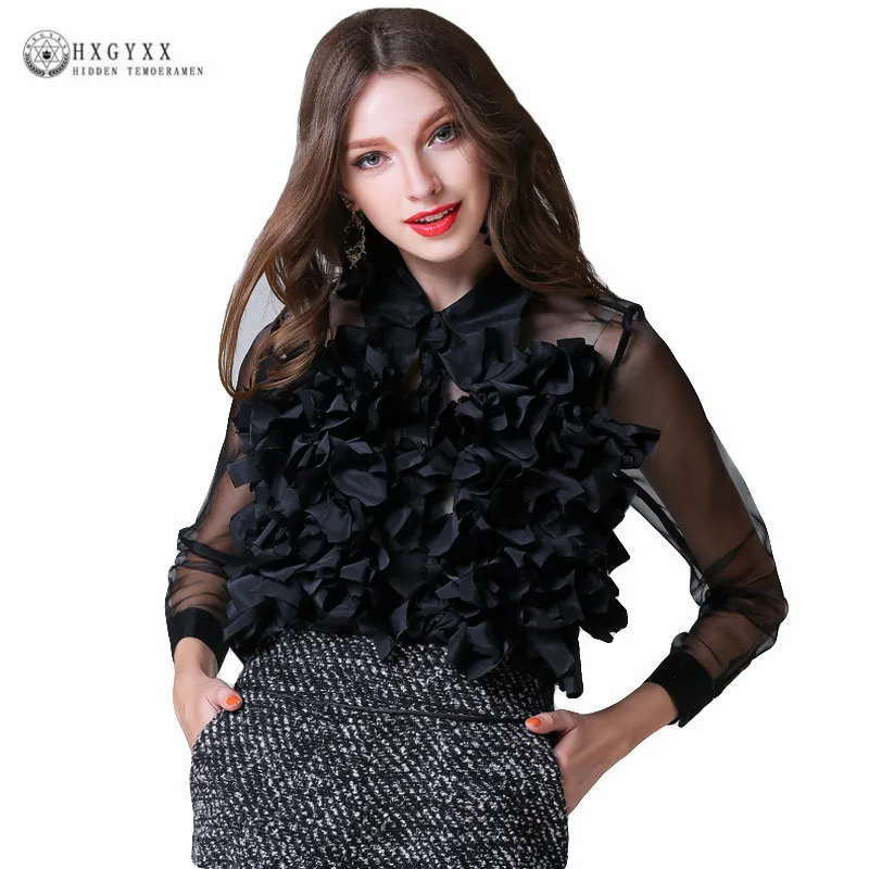 Buy 3D Bow Floral Appliques Fashion Blouse Women Mesh