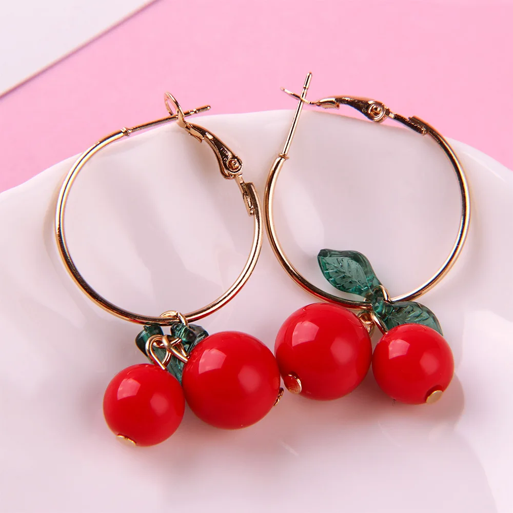 1 Pair New Sweet Candy Color Cherry Fruit Earrings Women Hoop Earrings