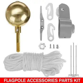 

10PCS Flag Accessories 2" Diameter Premium Pulley 3" Gold Metal Ball Flagpole Accessories Parts Kit For Garden Flagpole Flag