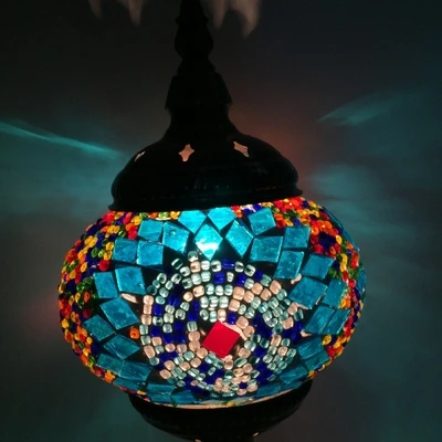 E14 Турецкая мозаичная настольная лампа Средиземноморский Арт Деко стекло ручной работы романтическая кровать светильник lampada Da tavolo - Цвет абажура: RLB