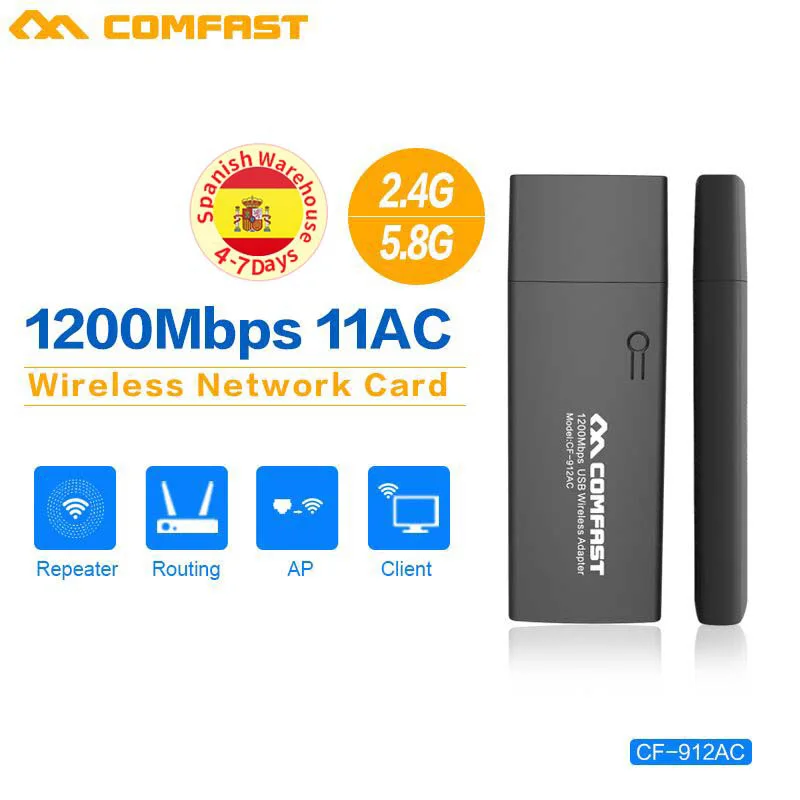 COMFAST CF-912AC 2,4G/5,8 GHz двухдиапазонный 802.11b/g/n/ac 1200 Мбит/с USB 3,0 беспроводной wifi адаптер ПК сетевая карта USB wifi ключ