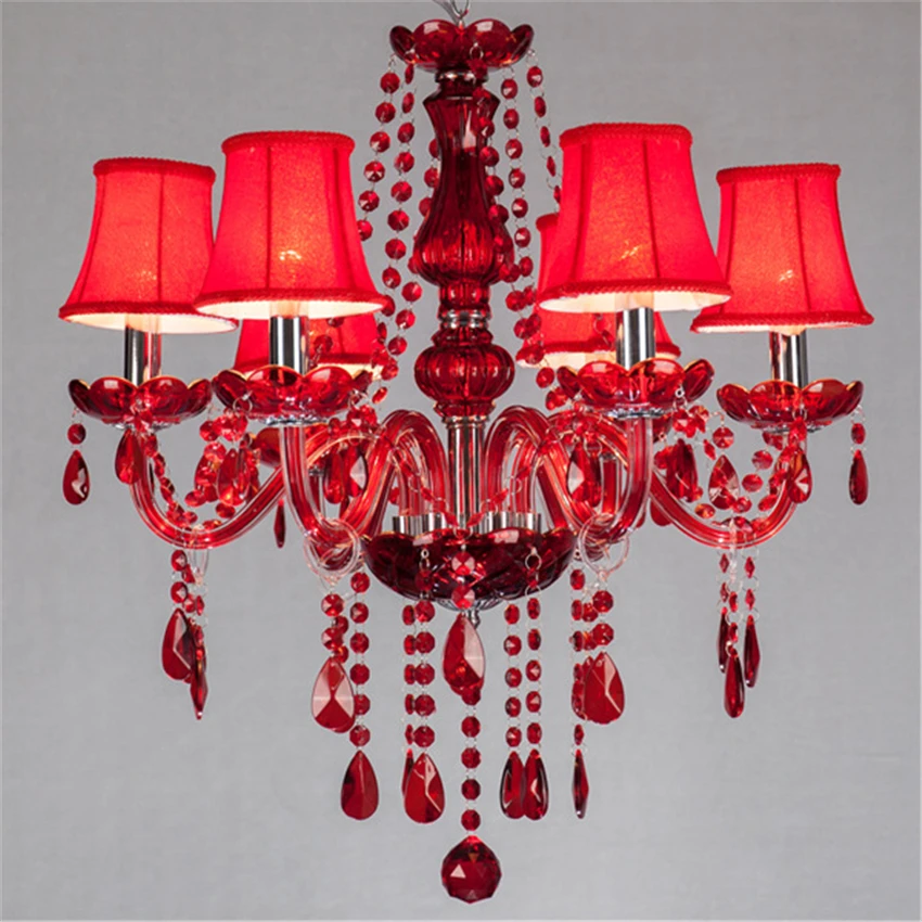 High ceiling red Luxury RED European style living room crystal lamp