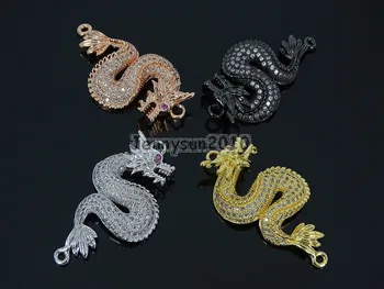 

Clear Zircon Gems Stones Pave Dragon Bracelet Connector Charm Beads Silver Gold Rose Gold Gunmetal 10Pcs/Pack