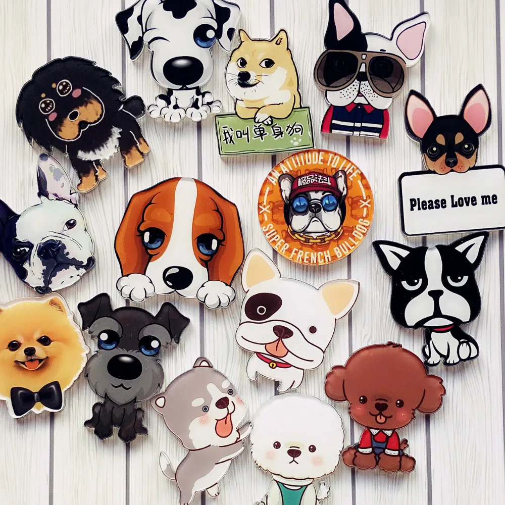 Hot-Kawaii-Harajuku-Style-dog-Badge-Acrylic-Brooch-For-Women-Man-Clothes-Badge-Decorative-Rozet-Collar