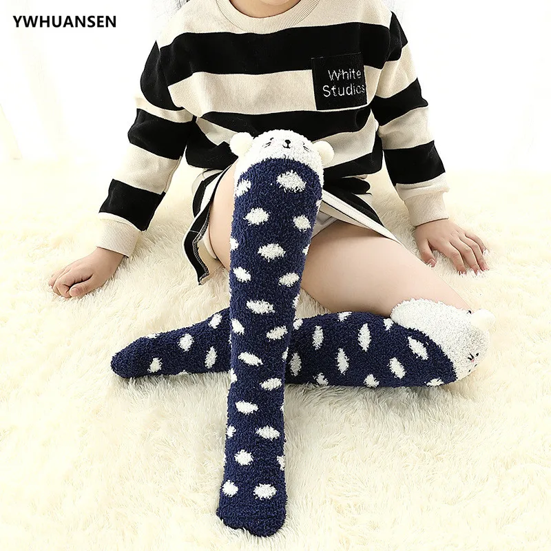 

YWHUANSEN 1 Pair Winter Warm Coral Fleece Knee High Socks For Kids Christmas Girls' Long Socks Cute Animal Children's Leg Warmer
