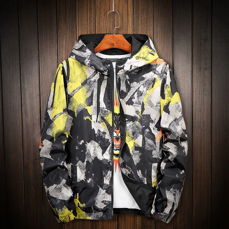 Ветровка мужская демисезонная с капюшоном и граффити|spring autumn jacket men|autumn menhooded