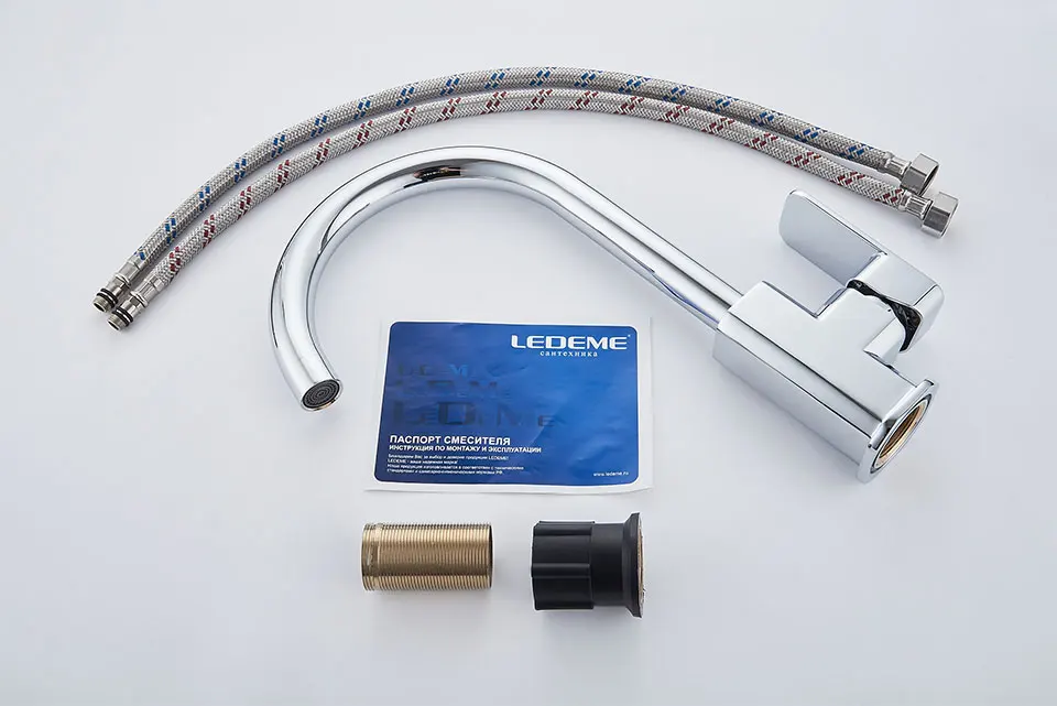 LEDEME Kitchen Faucet 360 Degree Rotation Rule Shape Curved Outlet Pipe Tap Basin Plumbing Hardware Brass Sink Faucet L4033-2