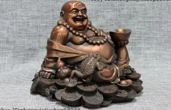 

Chinese feng shui red Bronze Toad Lucky Wealth Maitreya Buddha Rohan Statue