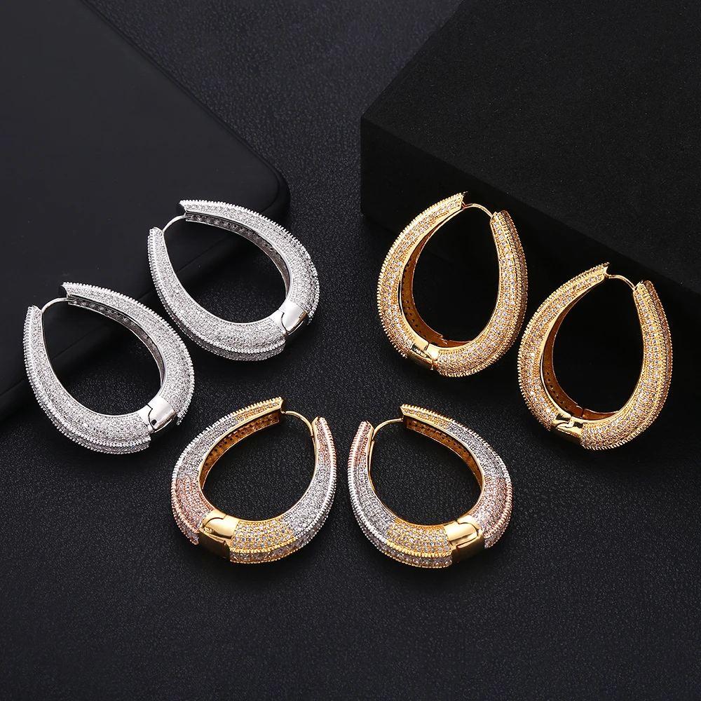 Jankelly, роскошный кубический цирконий, геометрической формы, массивные большие серьги-кольца для женщин, свадебные Круглые круглые серьги-кольца в Дубае