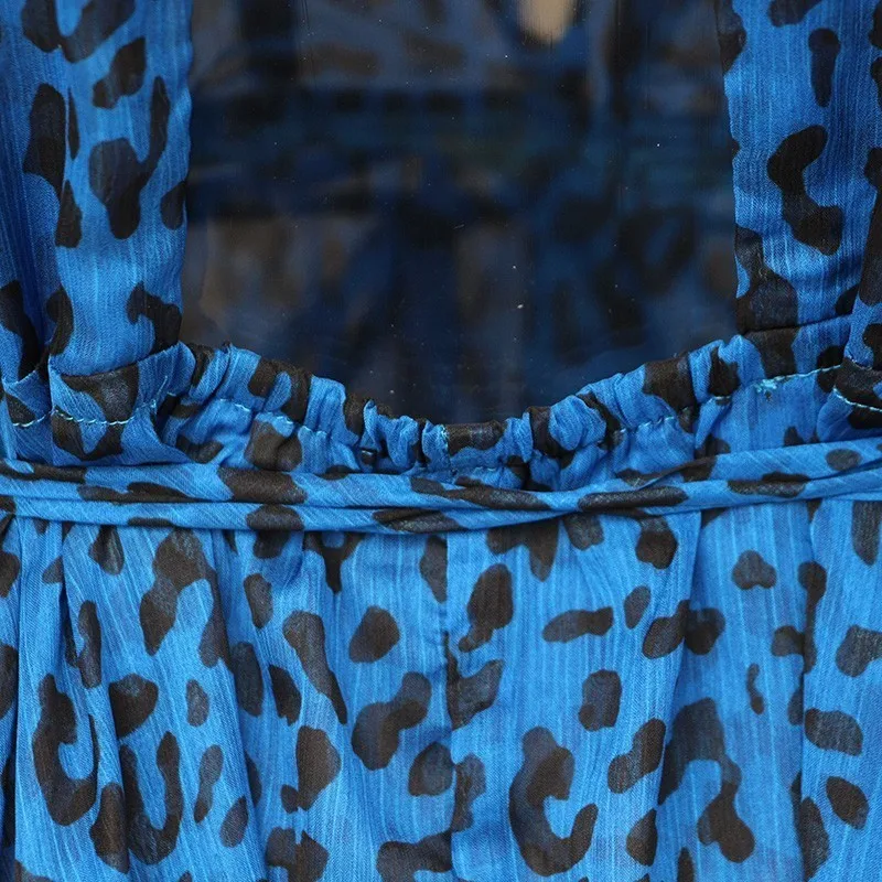 GALCAUR, летнее асимметричное леопардовое платье для женщин, v-образный вырез, длинный рукав, оборки, открытая спина, с открытыми плечами, женские платья, модная новинка