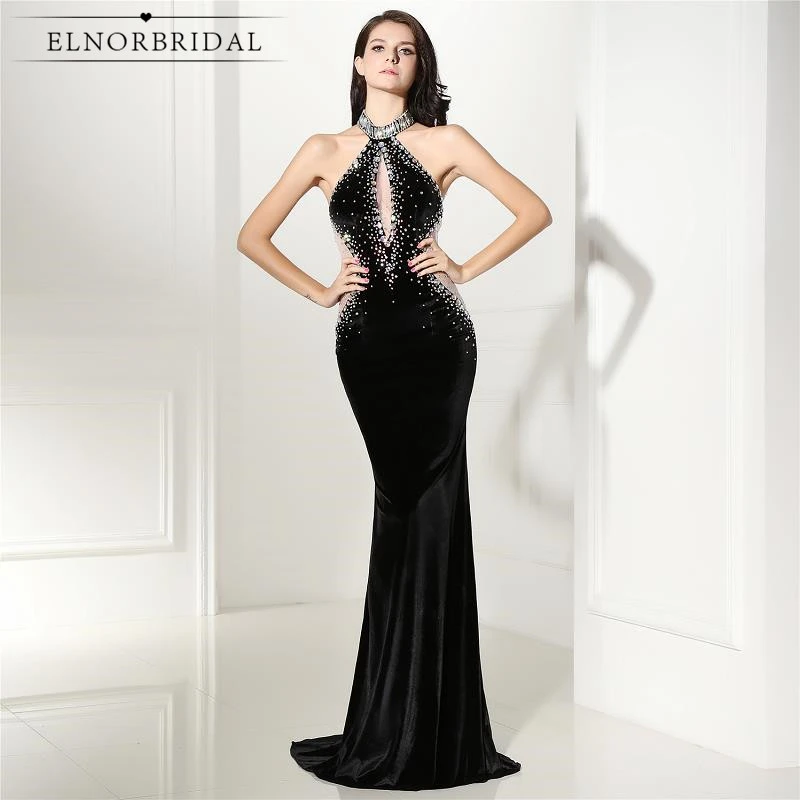 strapless black velvet evening gown