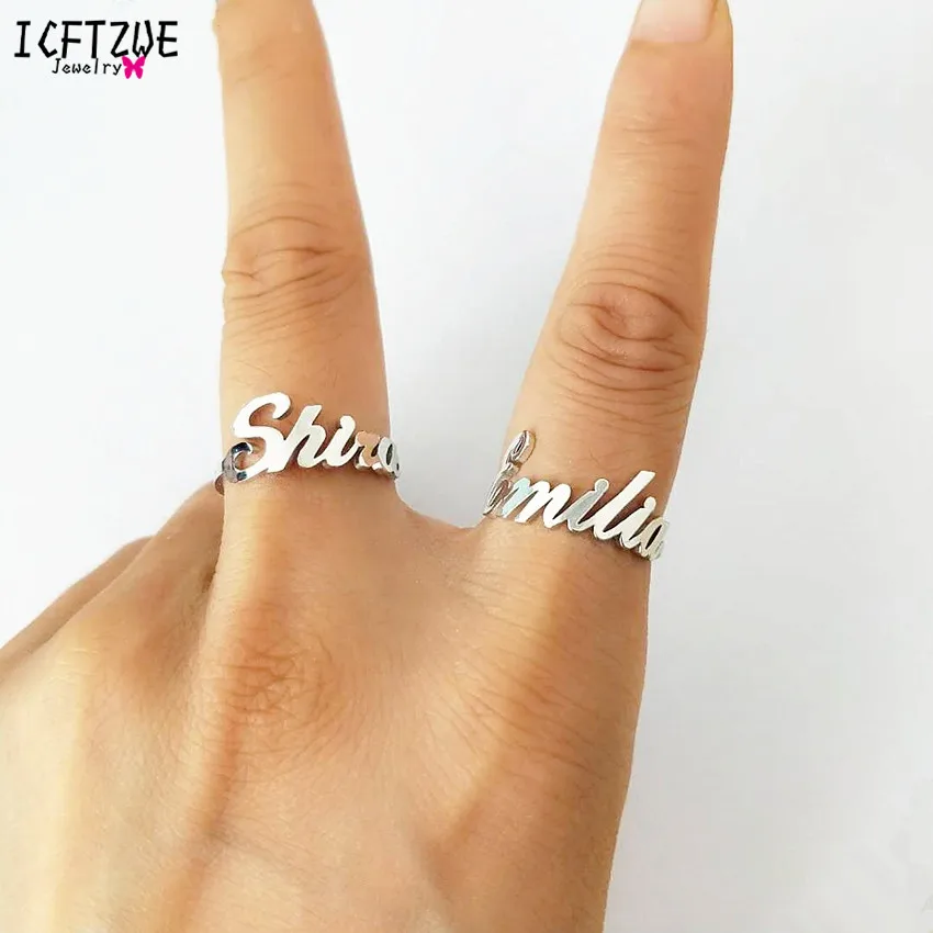 Gold Silver Stackable Custom Personalized Name Ring For Women Best Friends Wedding Stainless Steel Toe Rings Men Christmas Gift