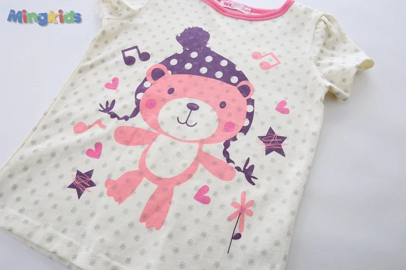 Mingkids/модные футболки для девочек; летние хлопковые топы с короткими рукавами и рисунком медведя; детские футболки