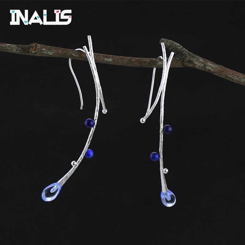 

INALIS Real 925 Sterling Silver Natural Creative Handmade Fine Jewelry Ethnic Tree Branch Dangle Earrings for Women Brincos