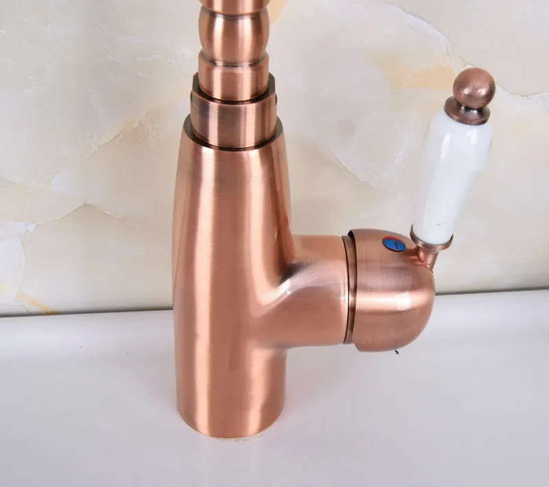 Antique Red Copper Brass Single Ceramic Handle Bathroom Kitchen Basin Sink Faucet Mixer Tap Swivel Spout Deck Mounted mnf637