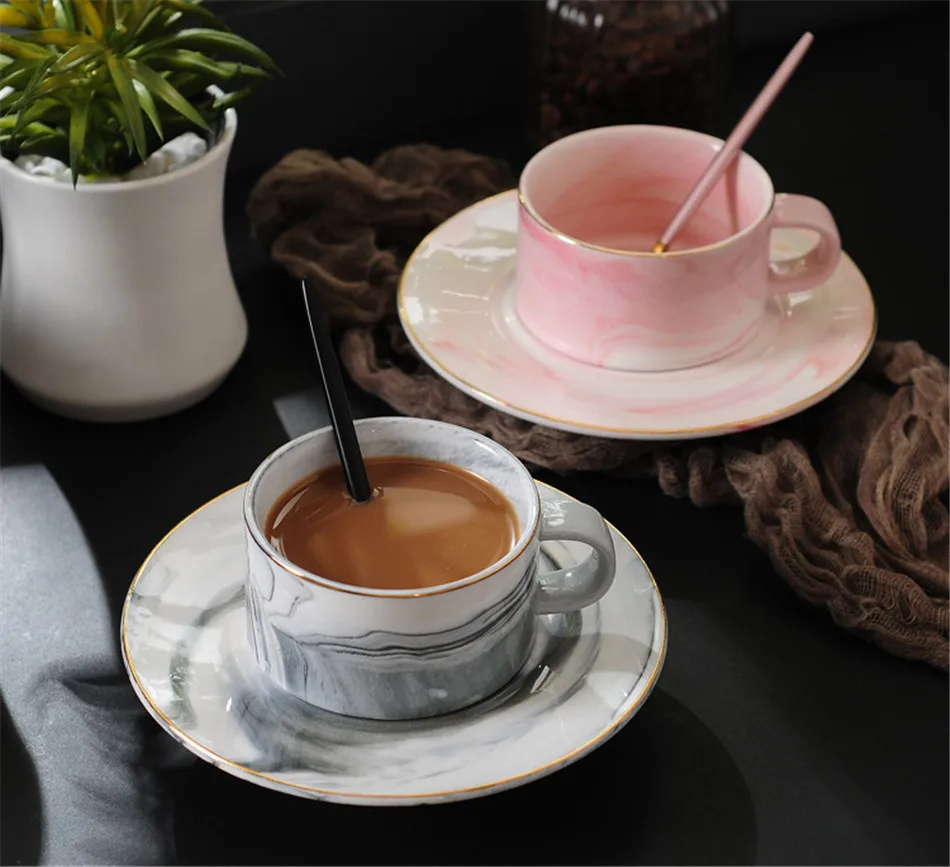 Marbled Ceramic Mug Creative Gold Plating  Milk Coffee Tea Breakfast Porcelain Golden Cup MRS MR Couple Gift Wedding Decor 220ml (1)