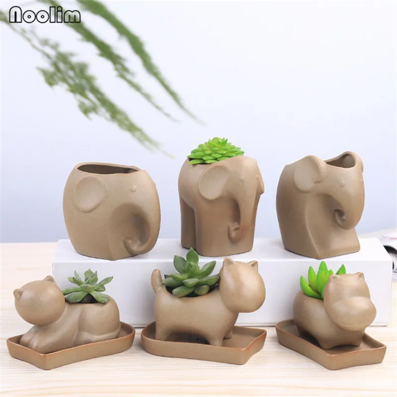 

NOOLIM Zakka Ceramic Succulents Pots Cute Cartoon Animals Pattern Pots Home Office Table Decoration Ornaments