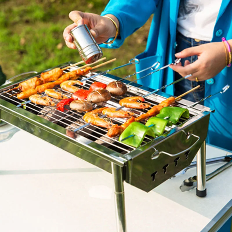 10pcs Grilling Chicken Skewers BBQ Serve Rack Skewers Kabob Ring-Tip Handle BBQ Sticker Accessories 15'' (38cm)
