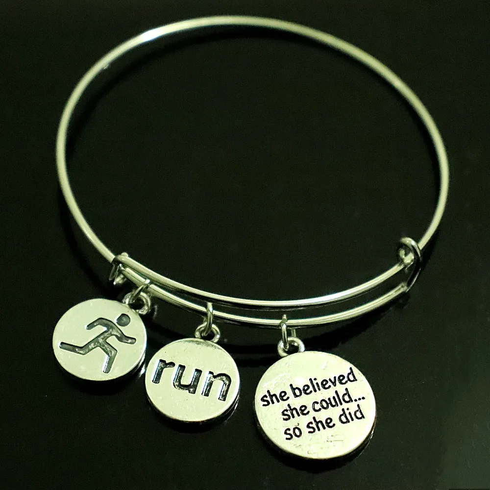 Fashion ancient RUN tag pendant bracelet FIT fitness running men and women gifts Wire Bangle | Украшения и аксессуары