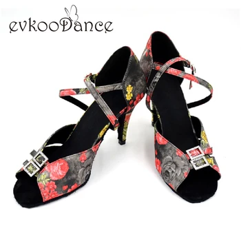 

2017 Girls Latin Shoes Satin material Tan Black color Medium heel Womens Salsa dance shoes NL012