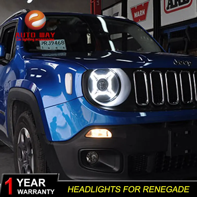 Автомобильный Стильный чехол на голову для Jeep Renegade фары Renegade- светодиодный фонарь DRL Объектив Двойной Луч Биксенон HID