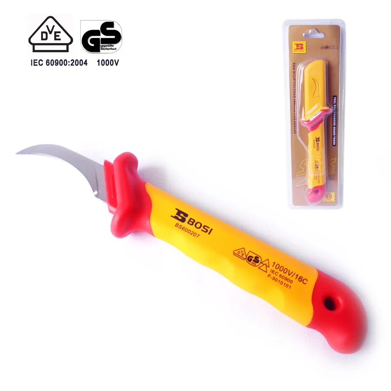 free shipping BOSI eletrician VDE stainless steel curved blade wire cutter stripper knife insulate 1000v