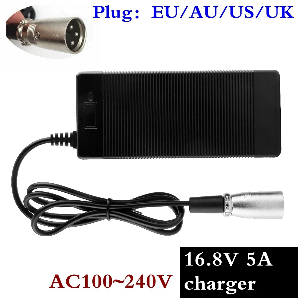 

1pc best price 16.8V 5A polymer lithium battery charger XLRM Portable Charger EU/AU/US/Plug For 14.4v Electric Bike